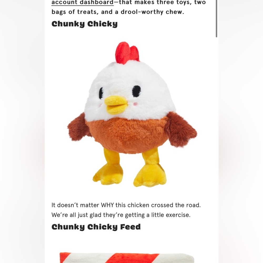 Bark box chunky chicky dog toy